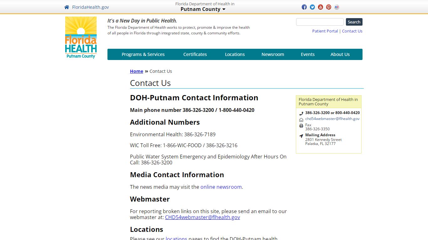 Contact Us | Florida Department of Health in Putnam